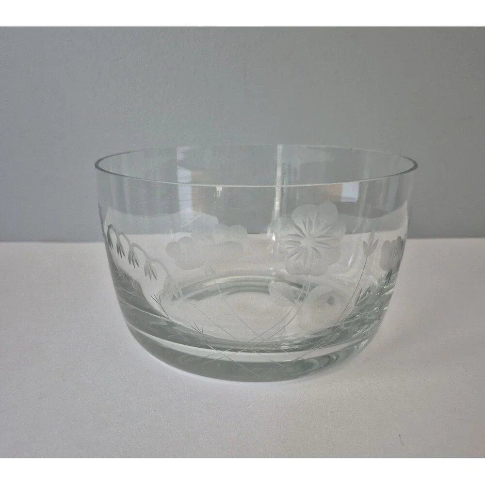 VTG Princess House Heritage Crystal Etched Floral Covered Dishes Bowls Set of 2